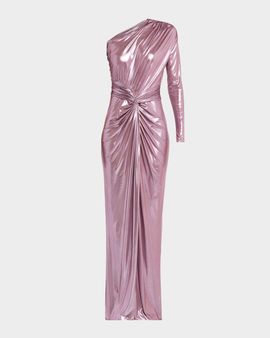 LAPOINTE One-Shoulder Twisted Metallic Coated Jersey Maxi Dress