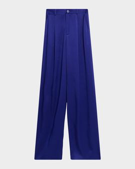 LAPOINTE Pleated Satin Wide-Leg Trousers