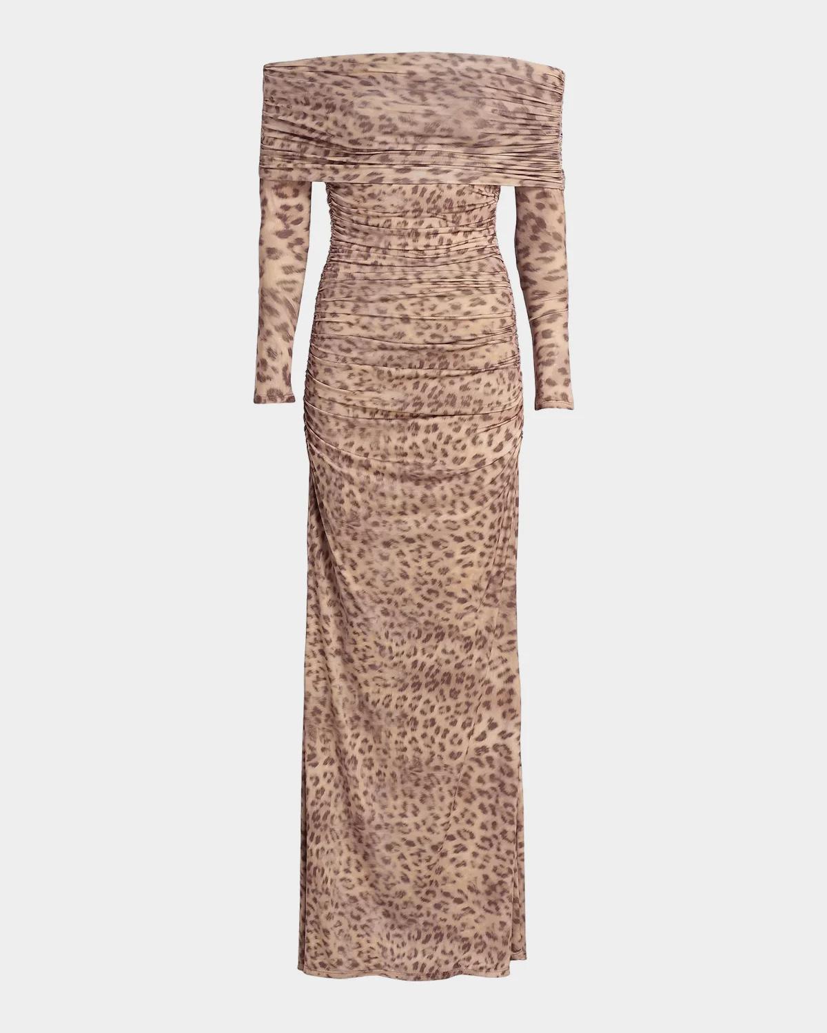 LAPOINTE Printed Jersey Off-The-Shoulder Maxi Dress