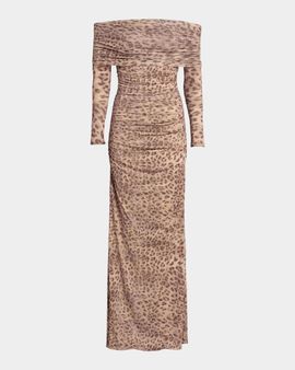 LAPOINTE Printed Jersey Off-The-Shoulder Maxi Dress