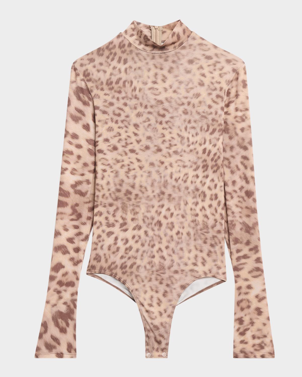 LAPOINTE Printed Mesh Jersey Mock Neck Bodysuit