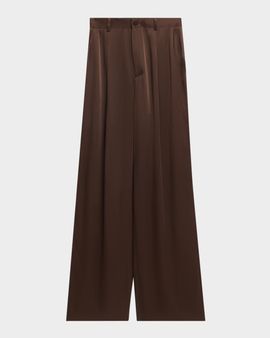LAPOINTE Satin Relaxed-Leg Pleated Trousers