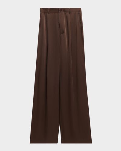 LAPOINTE Satin Relaxed-Leg Pleated Trousers