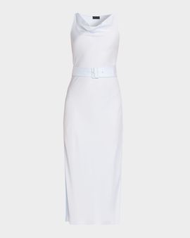 LAPOINTE Satin Sleeveless Belted Dress