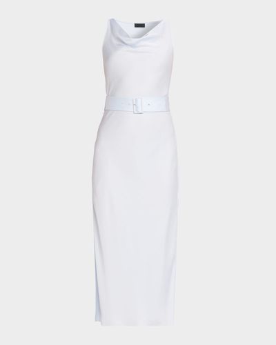 LAPOINTE Satin Sleeveless Belted Dress