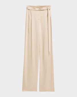 LAPOINTE Satin Straight-Leg Belted Pants