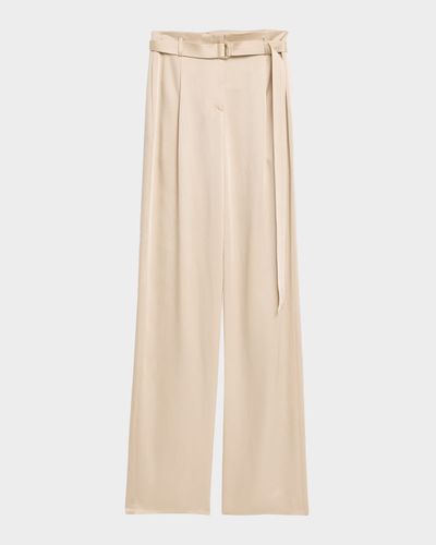 LAPOINTE Satin Straight-Leg Belted Pants