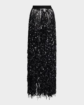 LAPOINTE Sequin Fringed Maxi Pencil Skirt