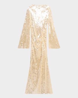 LAPOINTE Sequined Mesh Long-Sleeve Maxi Dress