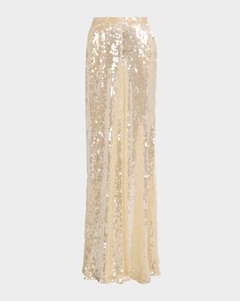 LAPOINTE Sequined Mesh Wide-Leg Pants