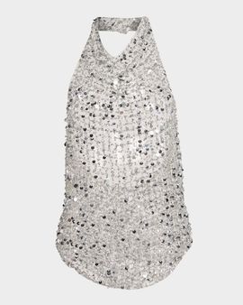 LAPOINTE Sequined Net Mesh Halter Top