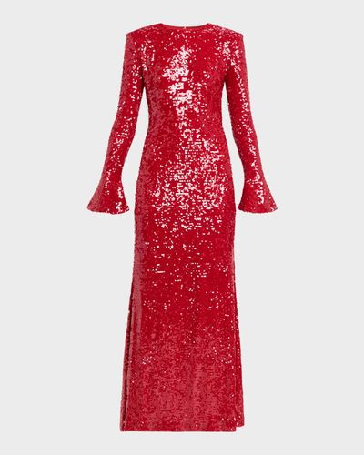 LAPOINTE Sequined Viscose Flare-Sleeve Maxi Dress