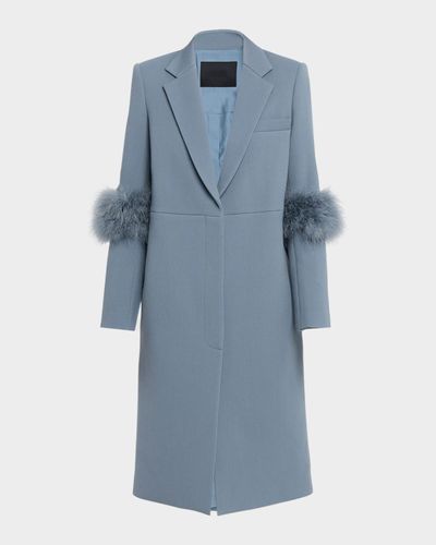 LAPOINTE Single-Breasted Wool Coat with Faux Fur Trim
