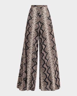 LAPOINTE Snakeskin-Print Mesh Wide-Leg Pants