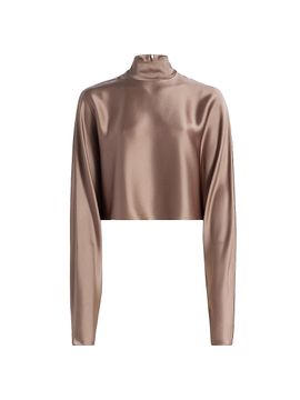 LaPointe Women's Caftan Balloon-Sleeve Turtleneck Satin Top