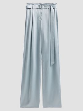 LaPointe Women's Double-Faced Satin Straight-Leg Belted Pants