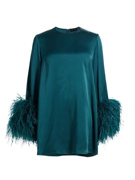 LaPointe Women's Feather-Cuff Satin Shift Minidress