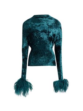 LaPointe Women's Feather-Cuff Velvet Top
