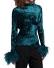 LaPointe Women's Feather-Cuff Velvet Top - 4
