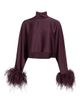 LaPointe Women's Feather Trim Satin Long-Sleeve Crop Top - 1