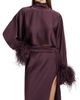 LaPointe Women's Feather Trim Satin Long-Sleeve Crop Top - 3