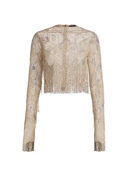 LaPointe Women's Geometric Crystal Fringe Crop Top