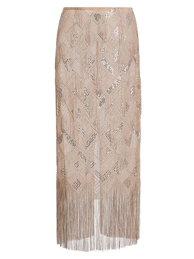 LaPointe Women's Geometric Crystal Fringe Skirt