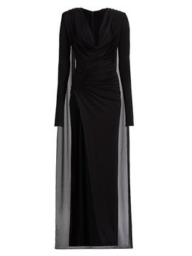 LaPointe Women's Georgette Cape Slit Gown