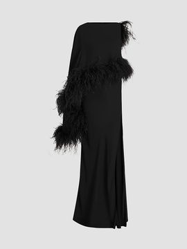 LAPOINTE Women's Georgette Feather-Trimmed Asymmetric Draped Gown
