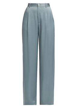 LaPointe Women's Pleated Satin Relaxed-Fit Pants