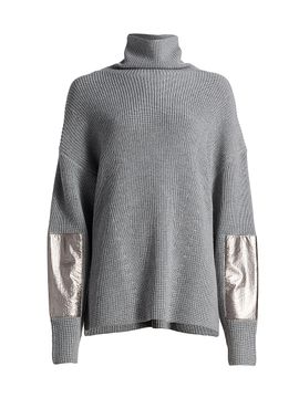 LaPointe Women's Re-Edition Metallic Patch-Embroidered Wool Turtleneck Sweater