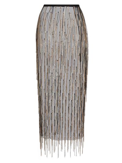 LaPointe Women's Rhinestone Fringe Midi-Skirt