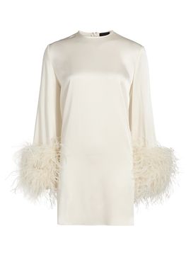 LaPointe Women's Satin Feather-Cuff Shift Dress