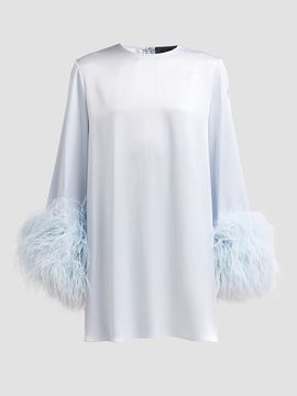 LaPointe Women's Satin Feather-Cuff Shift Mini Dress