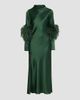 LAPOINTE Women's Satin Feather-Trimmed Bias Midi Dress - 1