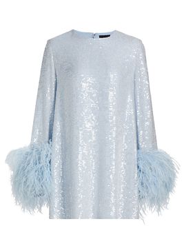 LaPointe Women's Sequined Feather-Cuff Shift Minidress