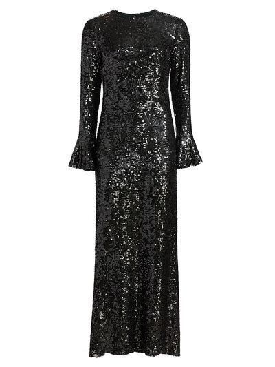 LaPointe Women's Sequined Flare-Sleeve Sheath Gown