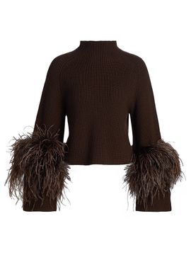 LaPointe Women's Wool Feather-Cuff Sweater