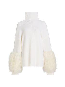 LaPointe Women's Yak Yarn-Cuff Merino Wool Turtleneck Sweater