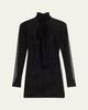 LaQuan Smith Bow-Neck Sheer Windowpane Long-Sleeve Mini Dress - 1