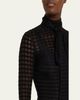 LaQuan Smith Bow-Neck Sheer Windowpane Long-Sleeve Mini Dress - 2