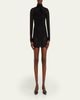 LaQuan Smith Bow-Neck Sheer Windowpane Long-Sleeve Mini Dress - 5