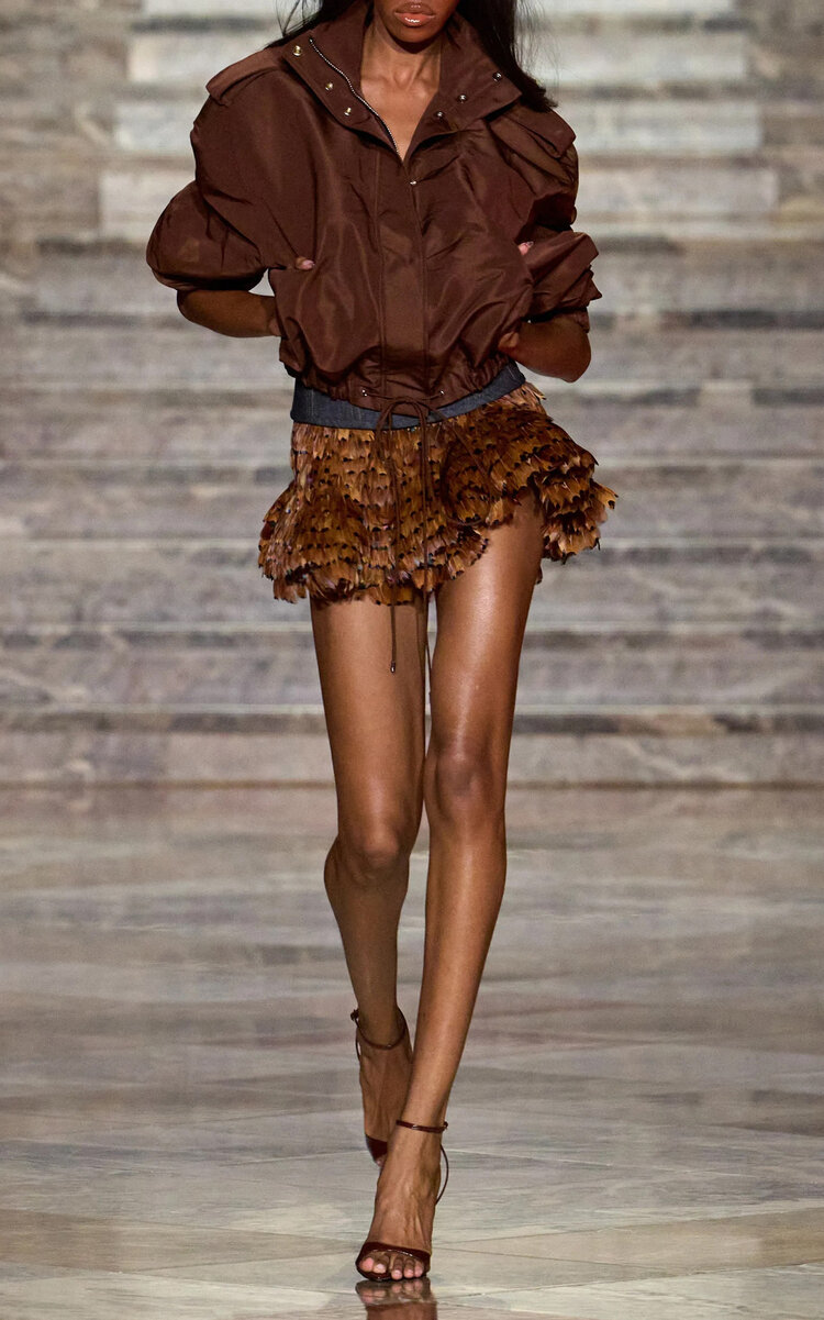 LaQuan Smith LaQuan Smith Exclusive FeatherEmbellished Flounce Mini Skirt