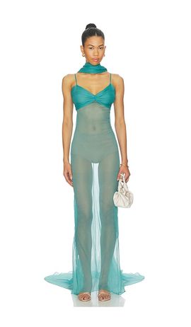 fitted lace wedding dress Sleeveless Sadie Maxi Dress Aqua Floral Silhouette Jacquard Blue / M main image 0