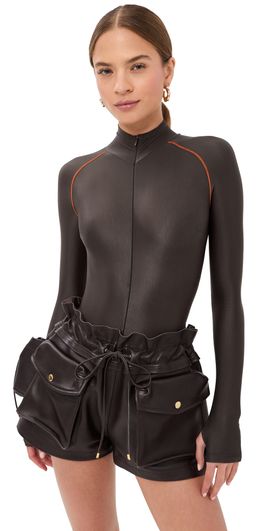 LaQuan Smith LaQuan Smith Long Sleeve Bodysuit with Top Stitching Chocolate/Orange
