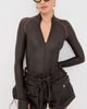 LaQuan Smith LaQuan Smith Long Sleeve Bodysuit with Top Stitching Chocolate/Orange - 2