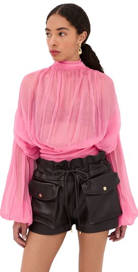 LaQuan Smith LaQuan Smith Long Sleeve Top with Scarf Detail Pink