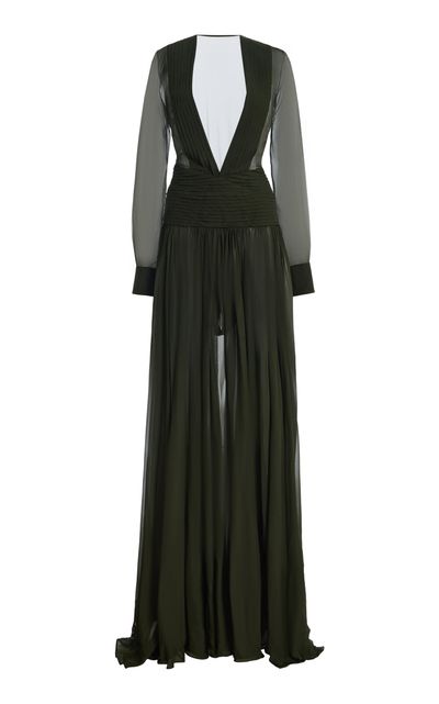 LaQuan Smith LaQuan Smith Plunging Neckline SilkBlend Maxi Dress