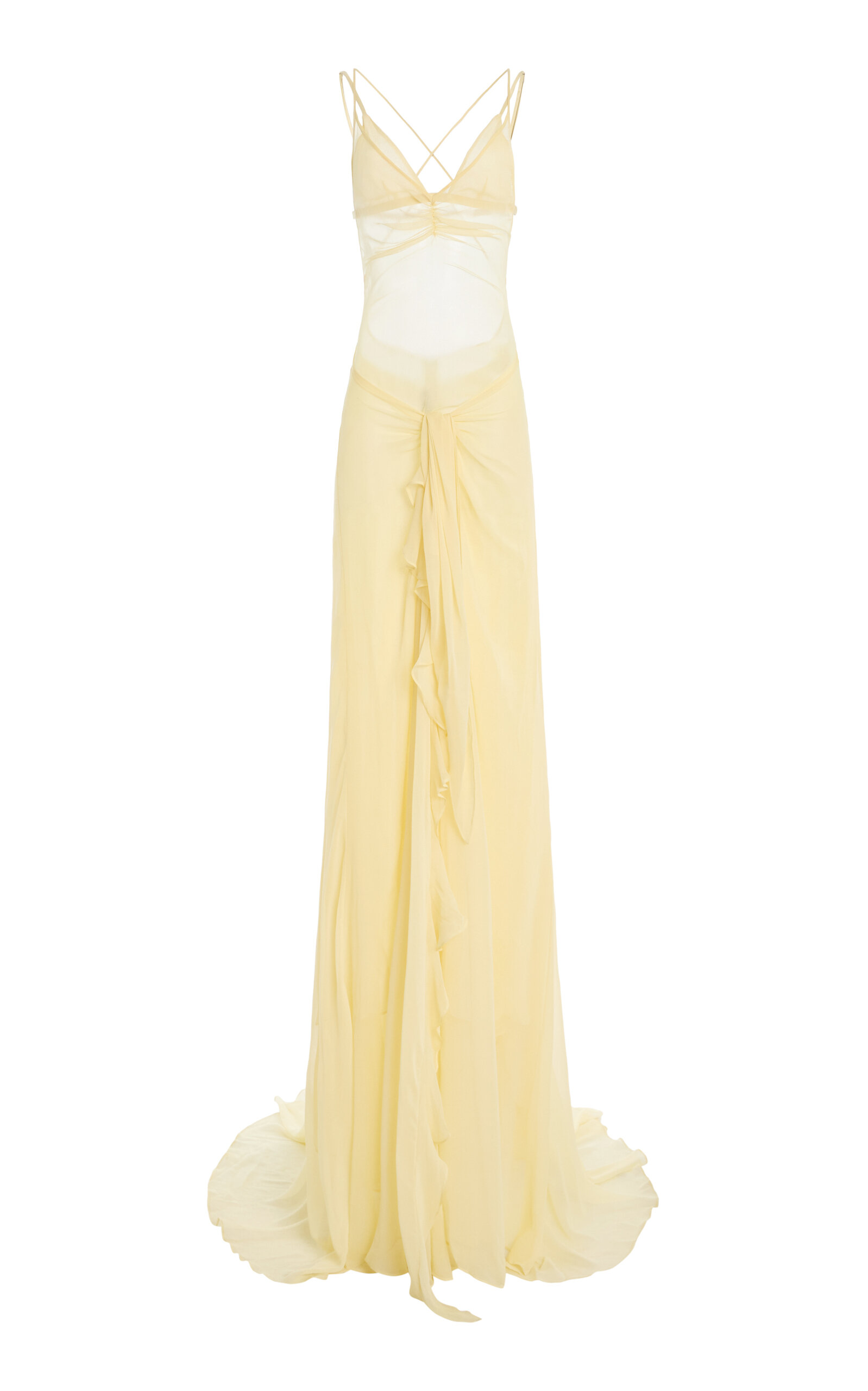LaQuan Smith LaQuan Smith RuffleDetail SilkBlend Mini Dress with Train