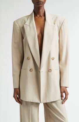 LaQuan Smith LaQuan Smith Shimmer Pinstripe Double Breasted Jacket